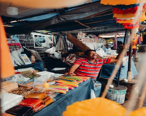 Traditional market stall in Quetzaltenango selling cacao blocks
